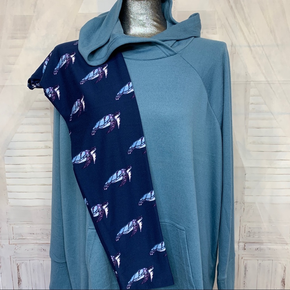 LuLaRoe Blue Hoodie with Navy Patterned Scarf
